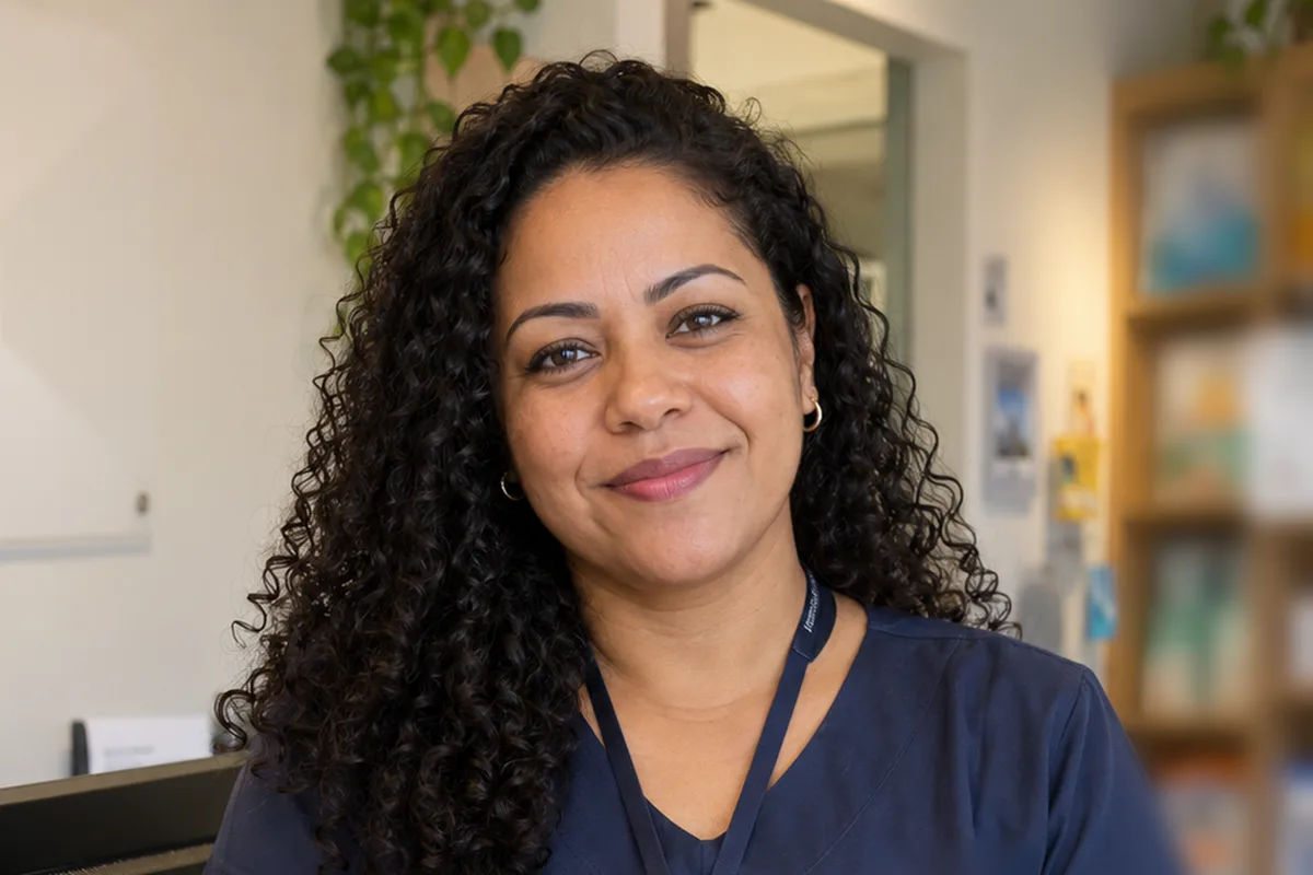 Profissional sorrindo no ambiente de trabalho